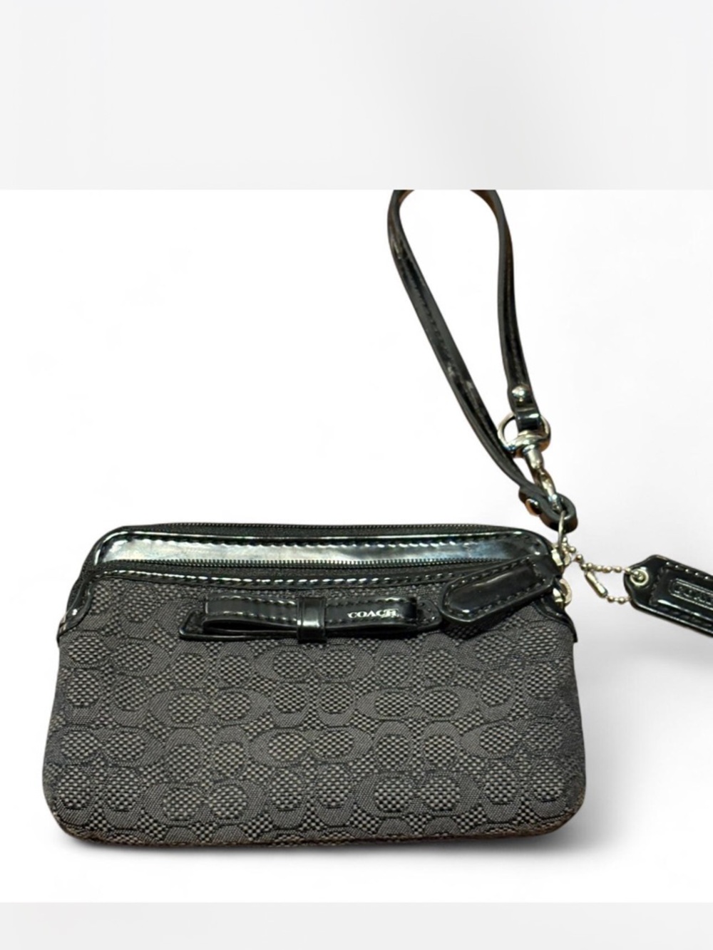 Coach Black Signature Canvas Wristlet with Leather Trim